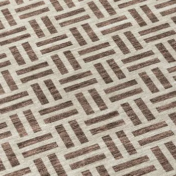 8' Chocolate And Ivory Round Geometric Washable Indoor Outdoor Area Rug