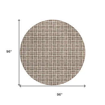 8' Chocolate And Ivory Round Geometric Washable Indoor Outdoor Area Rug