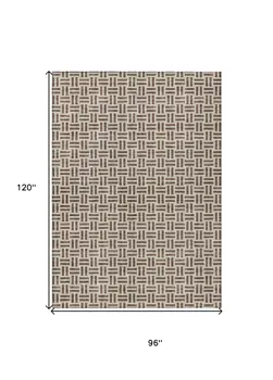 8' X 10' Chocolate And Ivory Geometric Washable Indoor Outdoor Area Rug