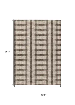 9' X 12' Chocolate And Ivory Geometric Washable Indoor Outdoor Area Rug