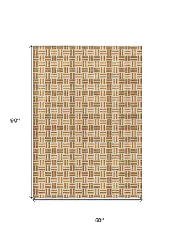 5' X 8' Copper And Ivory Geometric Washable Indoor Outdoor Area Rug