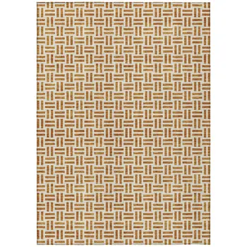 5' X 8' Copper And Ivory Geometric Washable Indoor Outdoor Area Rug
