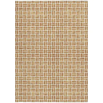 5' X 8' Copper And Ivory Geometric Washable Indoor Outdoor Area Rug