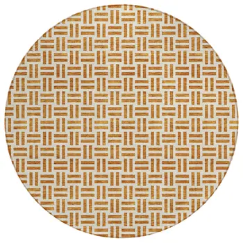 8' Copper And Ivory Round Geometric Washable Indoor Outdoor Area Rug