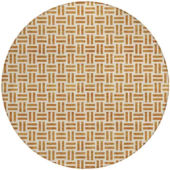 8' Copper And Ivory Round Geometric Washable Indoor Outdoor Area Rug