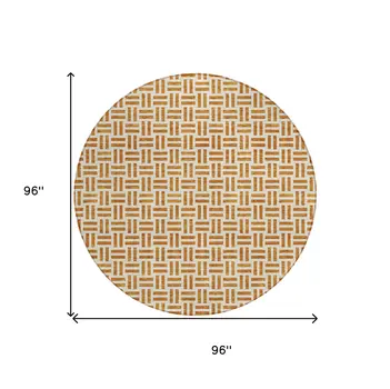 8' Copper And Ivory Round Geometric Washable Indoor Outdoor Area Rug