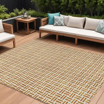 8' X 10' Copper And Ivory Geometric Washable Indoor Outdoor Area Rug