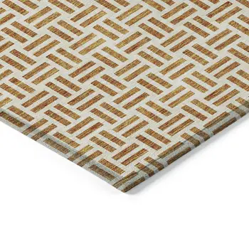 10' X 14' Copper And Ivory Geometric Washable Indoor Outdoor Area Rug