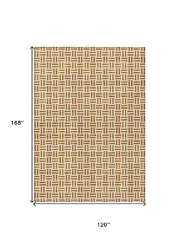 10' X 14' Copper And Ivory Geometric Washable Indoor Outdoor Area Rug
