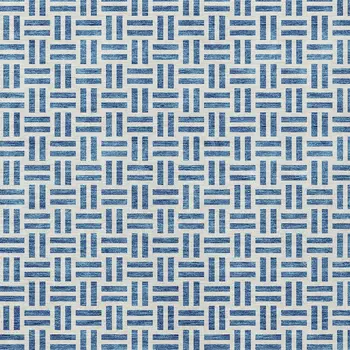 5' X 8' Denim Blue And Ivory Geometric Washable Indoor Outdoor Area Rug