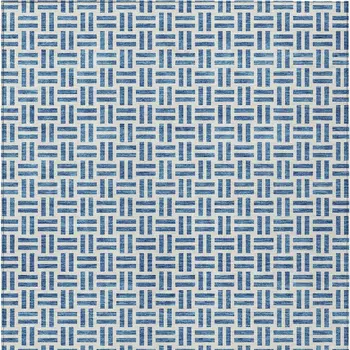9' X 12' Denim Blue And Ivory Geometric Washable Indoor Outdoor Area Rug