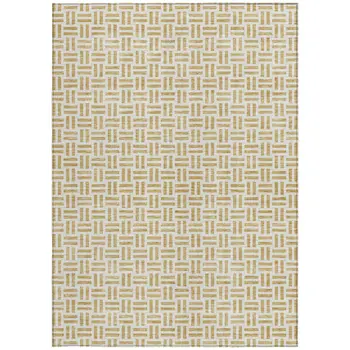3' X 5' Gold And Ivory Geometric Washable Indoor Outdoor Area Rug