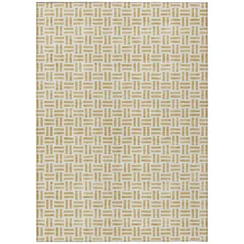 3' X 5' Gold And Ivory Geometric Washable Indoor Outdoor Area Rug