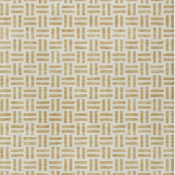 10' X 14' Gold And Ivory Geometric Washable Indoor Outdoor Area Rug