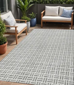 5' X 8' Gray And Ivory Geometric Washable Indoor Outdoor Area Rug