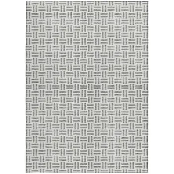 5' X 8' Gray And Ivory Geometric Washable Indoor Outdoor Area Rug