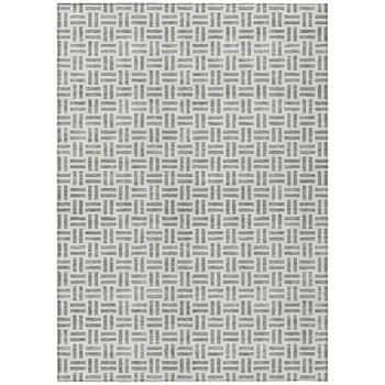 8' X 10' Gray And Ivory Geometric Washable Indoor Outdoor Area Rug