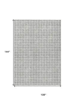 9' X 12' Gray And Ivory Geometric Washable Indoor Outdoor Area Rug