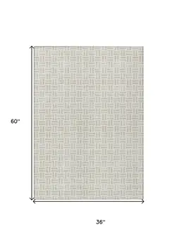 3' X 5' Ivory And Beige Geometric Washable Indoor Outdoor Area Rug
