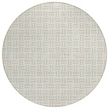 8' Ivory And Beige Round Geometric Washable Indoor Outdoor Area Rug