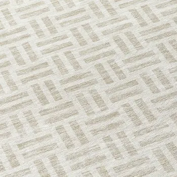 8' Ivory And Beige Round Geometric Washable Indoor Outdoor Area Rug