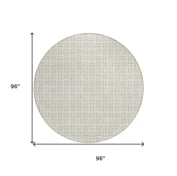 8' Ivory And Beige Round Geometric Washable Indoor Outdoor Area Rug