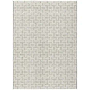 8' X 10' Ivory And Beige Geometric Washable Indoor Outdoor Area Rug