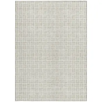8' X 10' Ivory And Beige Geometric Washable Indoor Outdoor Area Rug