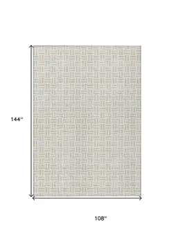 9' X 12' Ivory And Beige Geometric Washable Indoor Outdoor Area Rug