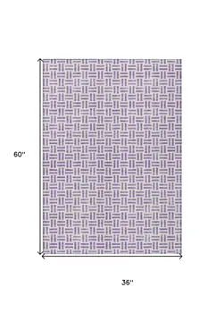 3' X 5' Lavender And Ivory Geometric Washable Indoor Outdoor Area Rug