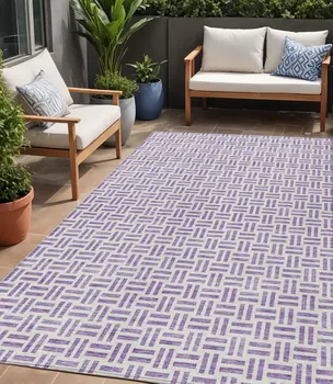5' X 8' Lavender And Ivory Geometric Washable Indoor Outdoor Area Rug