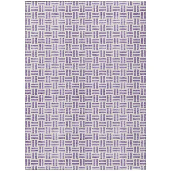 5' X 8' Lavender And Ivory Geometric Washable Indoor Outdoor Area Rug