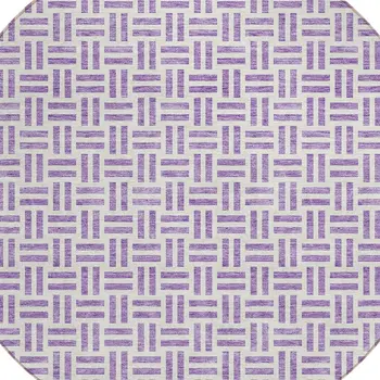 8' Lavender And Ivory Round Geometric Washable Indoor Outdoor Area Rug