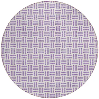 8' Lavender And Ivory Round Geometric Washable Indoor Outdoor Area Rug