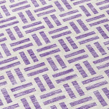 8' Lavender And Ivory Round Geometric Washable Indoor Outdoor Area Rug