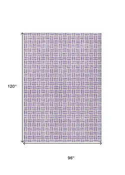 8' X 10' Lavender And Ivory Geometric Washable Indoor Outdoor Area Rug
