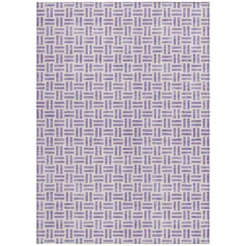 8' X 10' Lavender And Ivory Geometric Washable Indoor Outdoor Area Rug