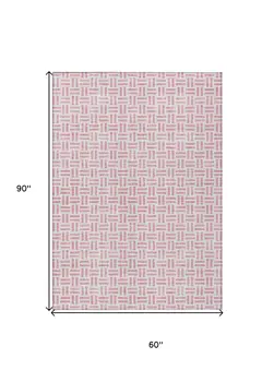 5' X 8' Pink And Ivory Geometric Washable Indoor Outdoor Area Rug