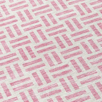 8' Pink And Ivory Round Geometric Washable Indoor Outdoor Area Rug