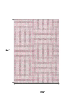 9' X 12' Pink And Ivory Geometric Washable Indoor Outdoor Area Rug