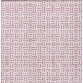 10' X 14' Pink And Ivory Geometric Washable Indoor Outdoor Area Rug