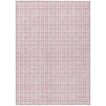 10' X 14' Pink And Ivory Geometric Washable Indoor Outdoor Area Rug