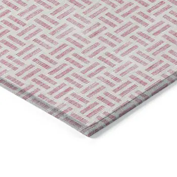 10' X 14' Pink And Ivory Geometric Washable Indoor Outdoor Area Rug