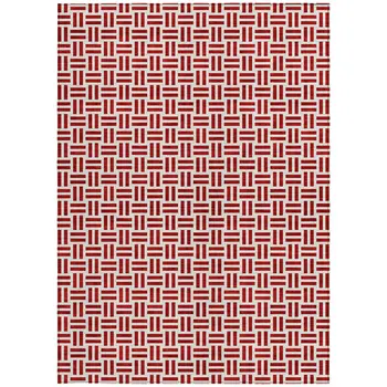 3' X 5' Red And Ivory Geometric Washable Indoor Outdoor Area Rug