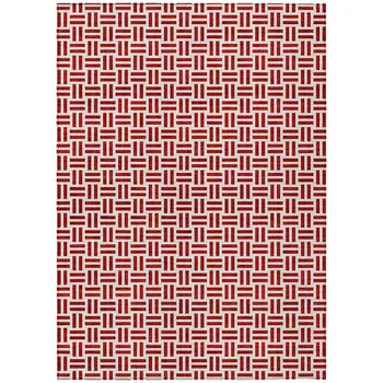 8' X 10' Red And Ivory Geometric Washable Indoor Outdoor Area Rug
