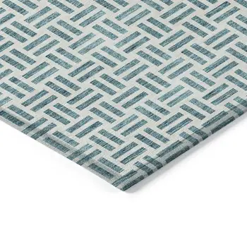 3' X 5' Teal Blue And Ivory Geometric Washable Indoor Outdoor Area Rug