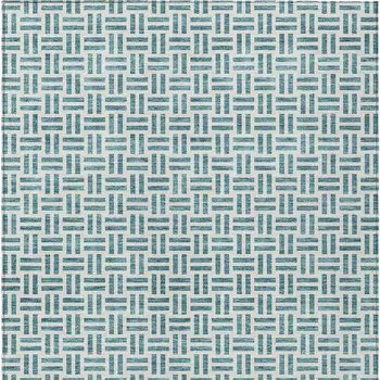 3' X 5' Teal Blue And Ivory Geometric Washable Indoor Outdoor Area Rug