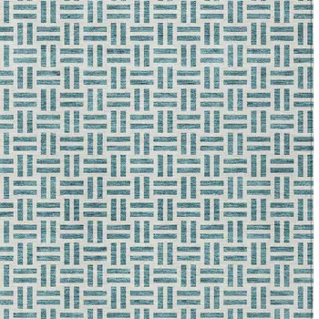 5' X 8' Teal Blue And Ivory Geometric Washable Indoor Outdoor Area Rug
