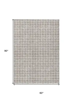 5' X 8' Taupe And Ivory Geometric Washable Indoor Outdoor Area Rug