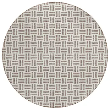 8' Taupe And Ivory Round Geometric Washable Indoor Outdoor Area Rug